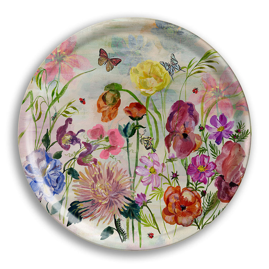 Nathalie Lete Flowers Round Wood Tray