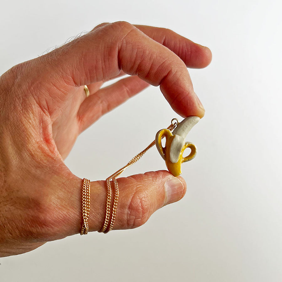 Peeled Banana Hand-Painted Porcelain Charm Necklace