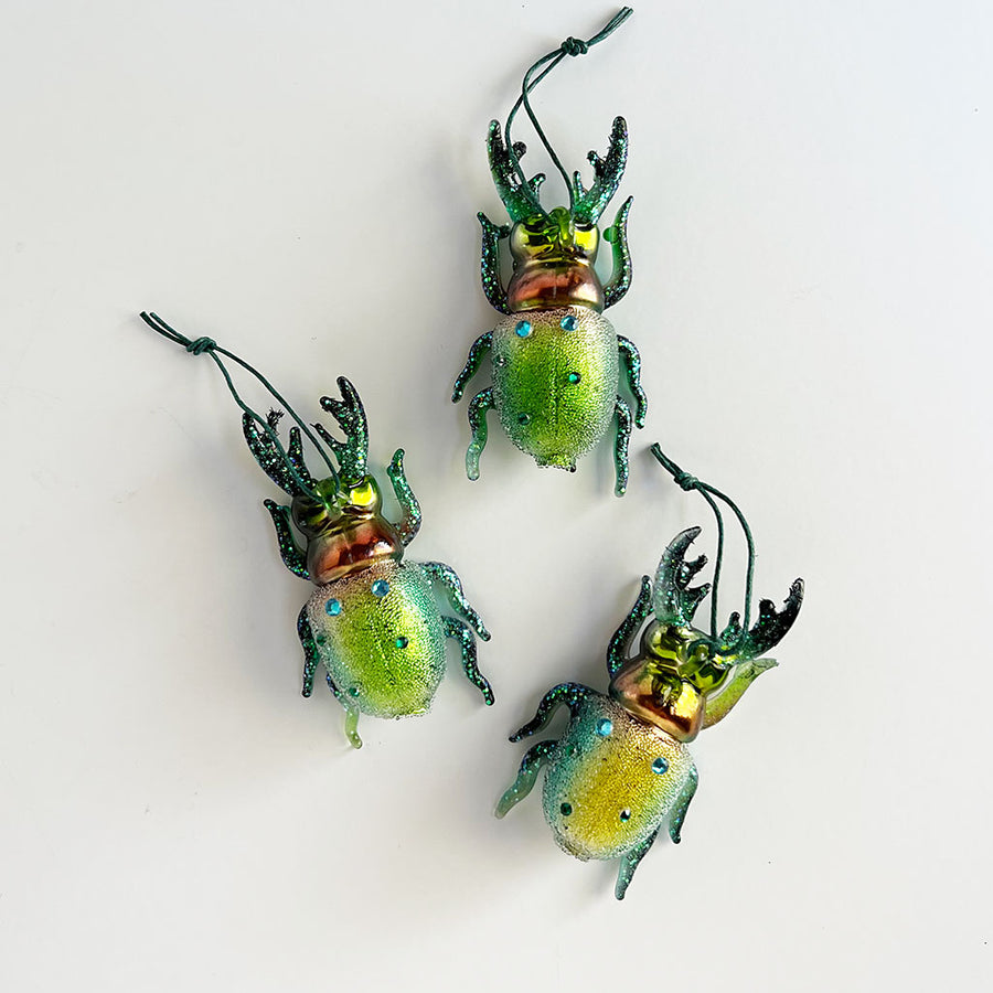 Green Stag Horn Beetle Glass Ornament