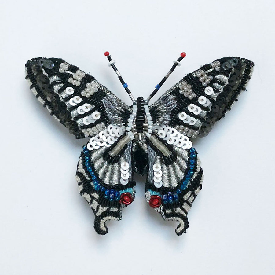 Black & White Butterfly Embroidered Pin