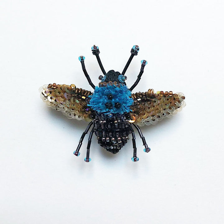 Blue & Brown Bee Embroidered Pin