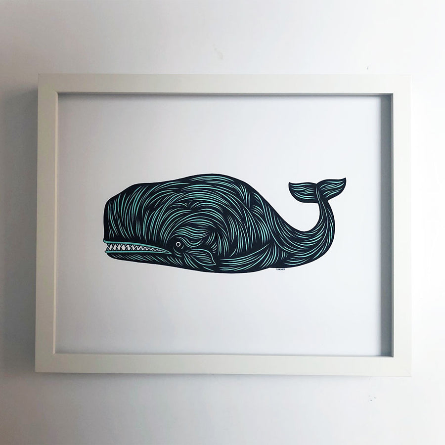 Don Carney Sneaky Whale Seafoam Art Print