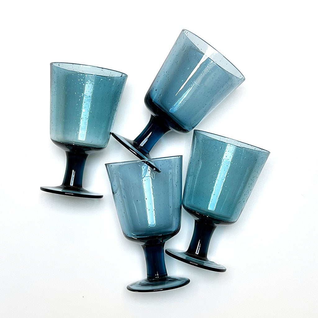 Handblown Glass Recycled Martini Drinkware (Set of 6) - Sapphire Blue