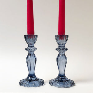 Blueberry Glass Candlesticks, Set of 2