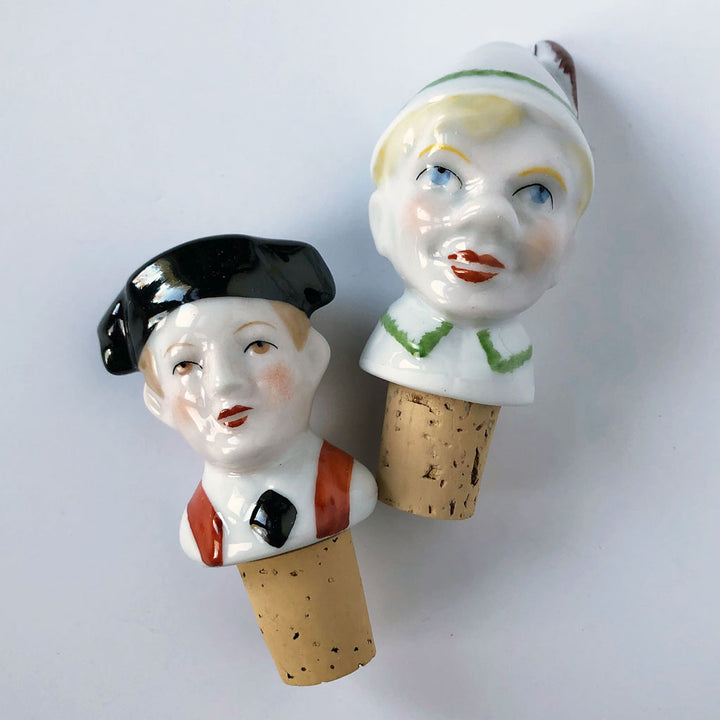 Boy with Black Hat & Boy with Feathered Hat Bottle Stoppers