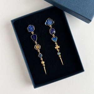 Five Charm Victorian Drop Earrings Blue