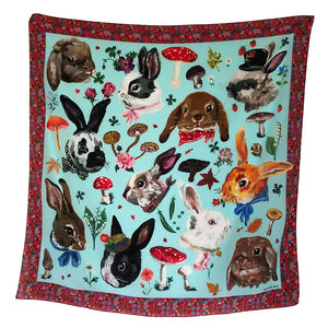 Heads of Rabbits on Blue Silk Scarf by Nathalie Lete