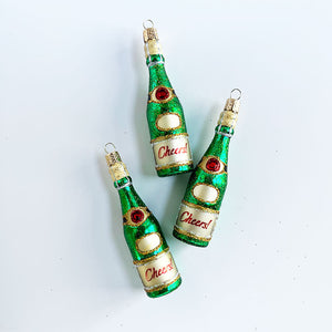 Glitter Champagne Bottle Glass Ornament