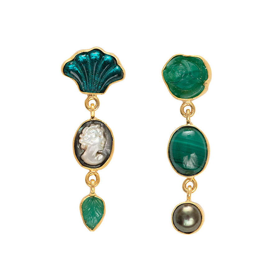 Three Charm Vintage Drop Earrings Green
