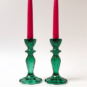 Emerald Green Glass Candlesticks, Set of 2