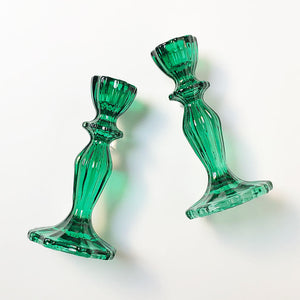 Emerald Green Glass Candlesticks, Set of 2