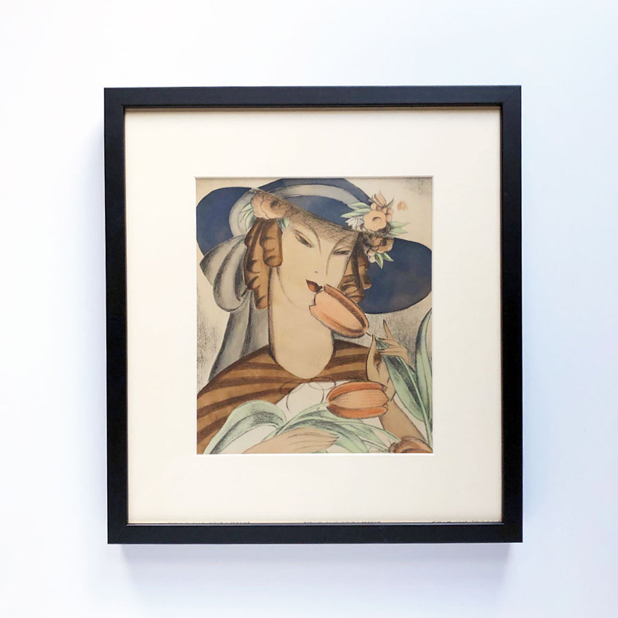 Original Stylish Couple Paintings on Paper by Helen Lambertson Vintage Art