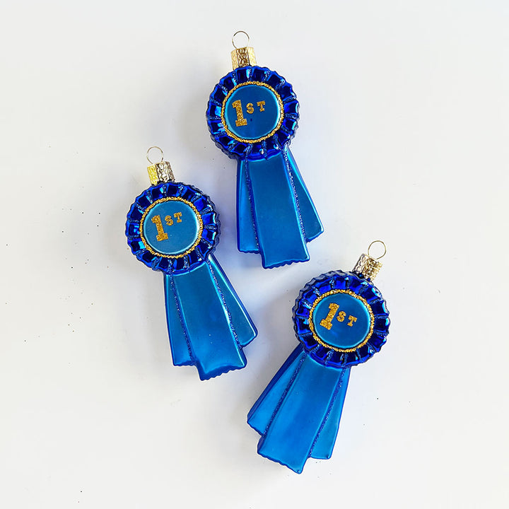 1st Prize Blue Ribbon Glass Ornament