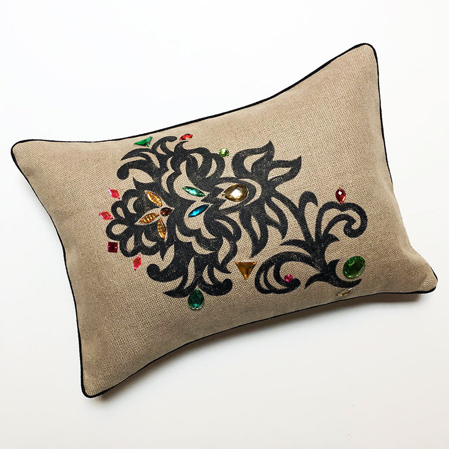 Hand Painted Embellished Pillow C