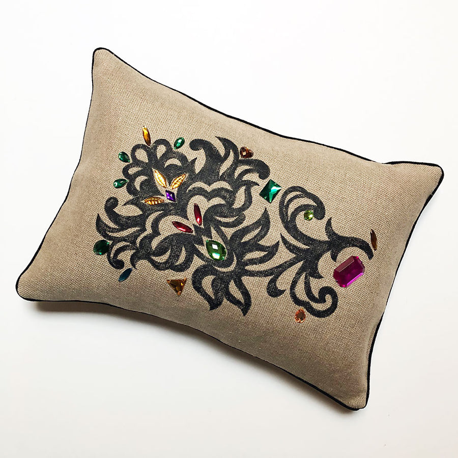 Hand Painted Embellished Pillow D