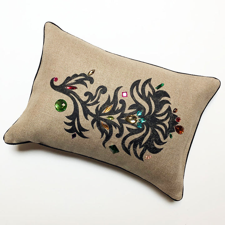 Hand Painted Embellished Pillow E