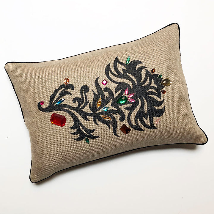 Hand Painted Embellished Pillow H