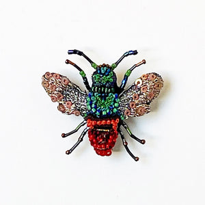 Green & Orange Bee Embroidered Pin
