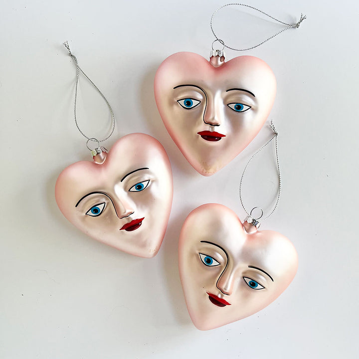 Heart Face Glass Ornament