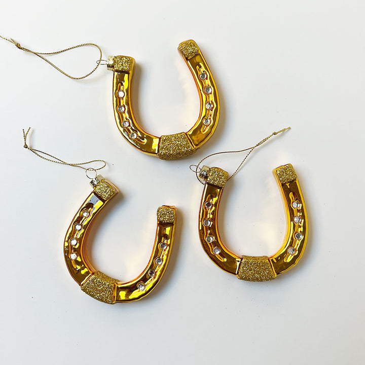 Gold Lucky Horseshoe Glass Ornament