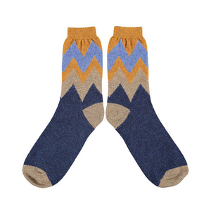 Men's Lambswool Socks: Navy Zigzag