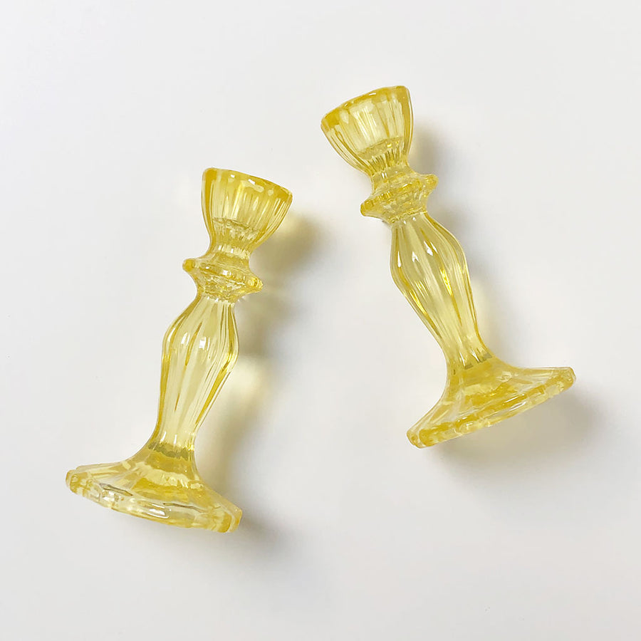 Lemon Yellow Glass Candlesticks, Set of 2