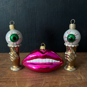 Fuchsia Pink Lips Glass Ornament
