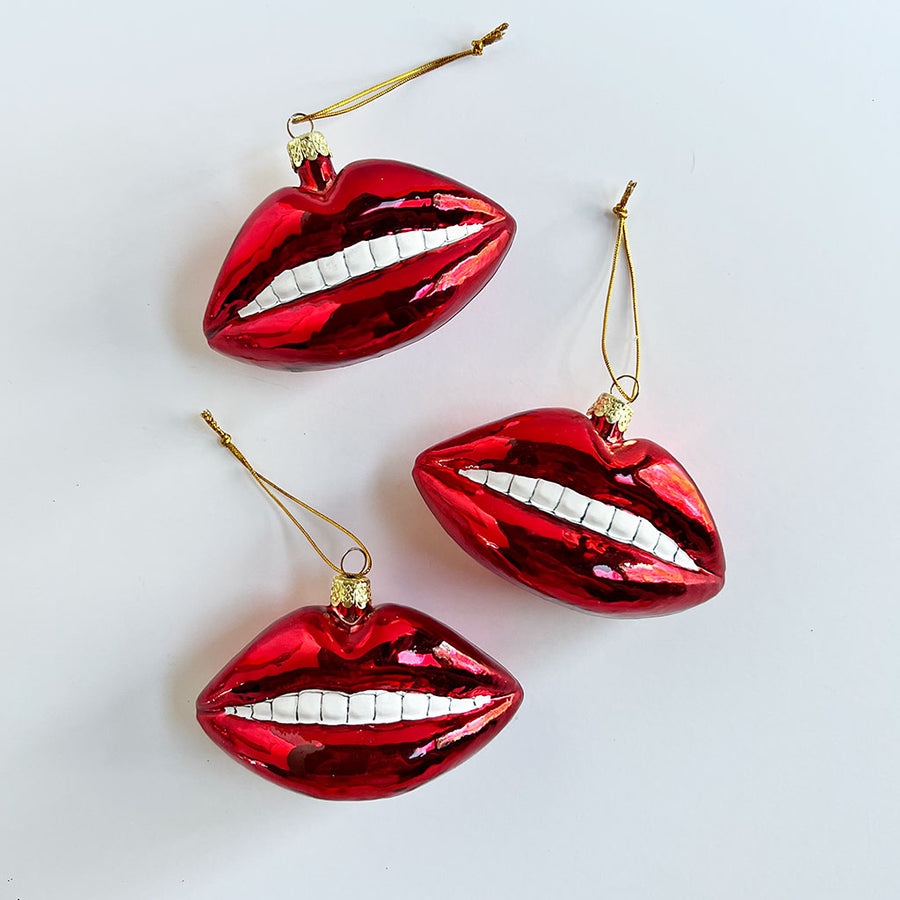 Red Lips Glass Ornament