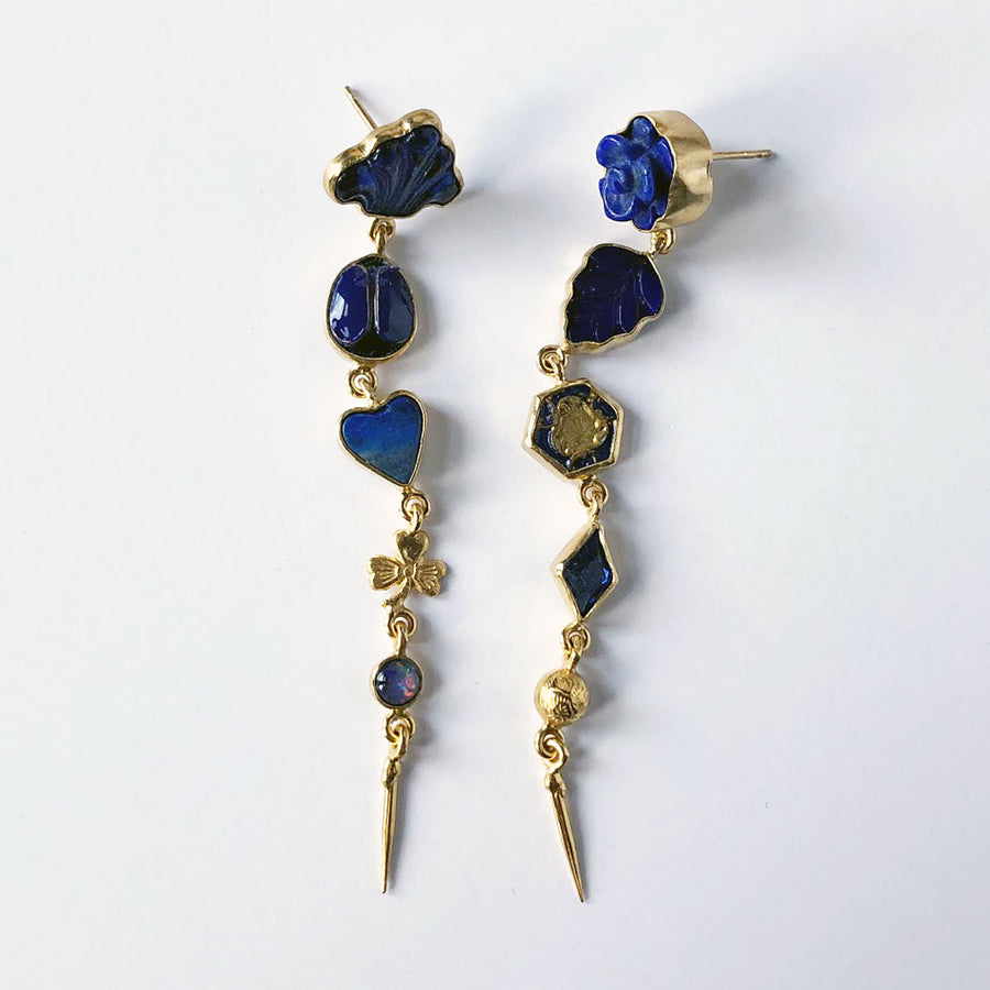 Five Charm Victorian Drop Earrings Blue