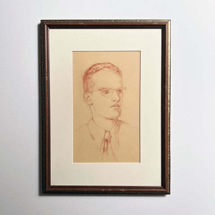 Original Portrait of a Young Man Drawing on Paper Vintage Art