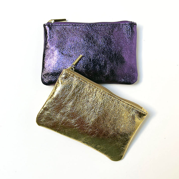 Purple & Gold Metallic Leather Medium Pouch