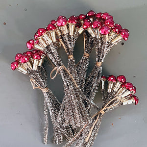 Glass Mushroom on Tinsel Pipe Cleaner Cluster
