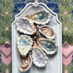 Half Shell Oyster with Pearl Blue Glass Ornament