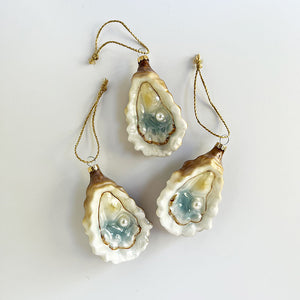 Half Shell Oyster with Pearl Blue Glass Ornament