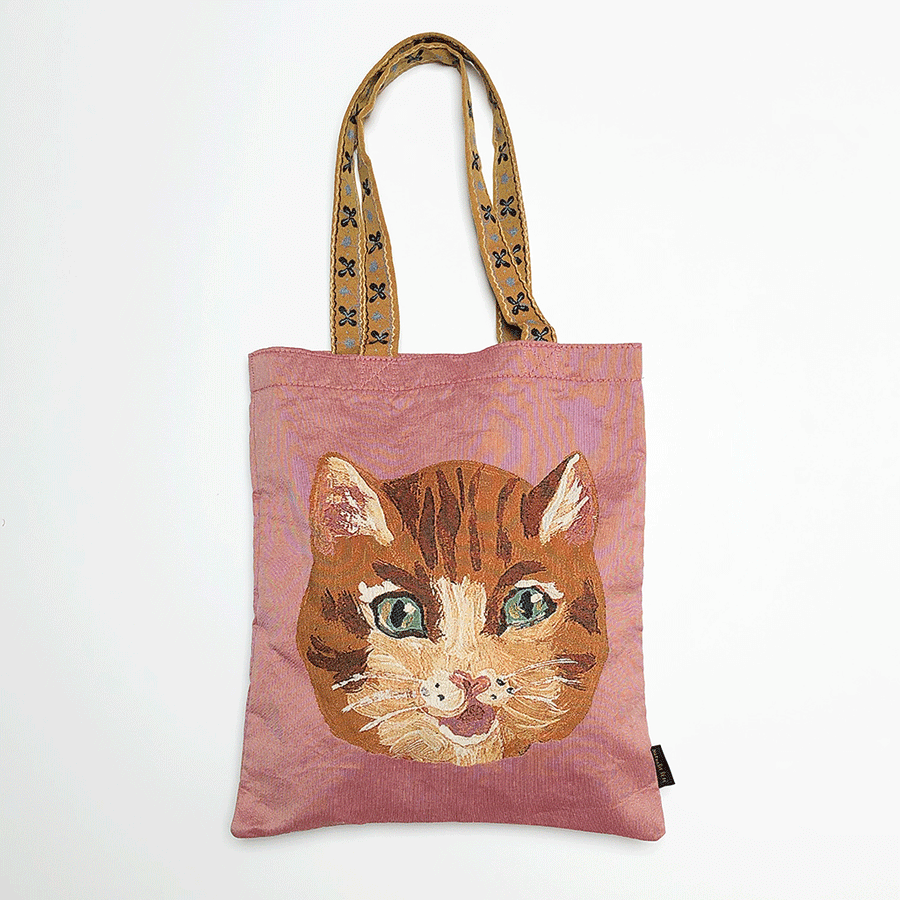 Nathalie Lete Cat on Pink Tote Bag