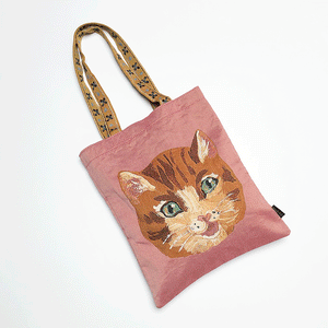 Nathalie Lete Cat on Pink Tote Bag
