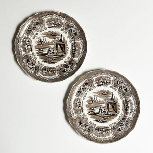 Vintage Brown Transferware Adams & Sons Palestine Plates (Set of 2)