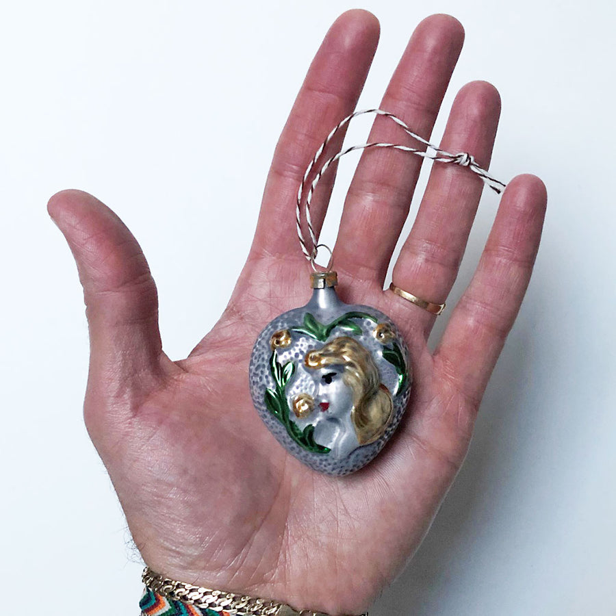 Lady in a Heart Glass Ornament
