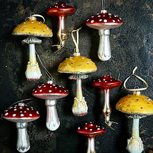 Red Cap Mushroom Glass Ornament