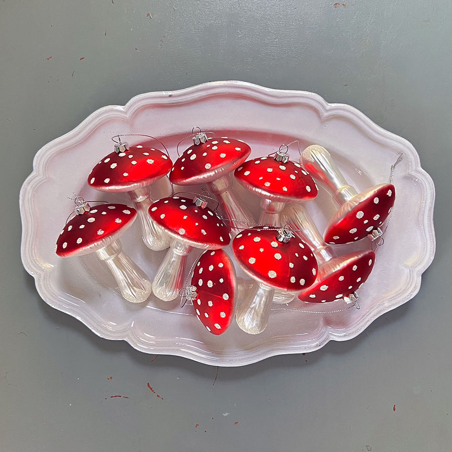 Red Cap Mushroom Glass Ornament