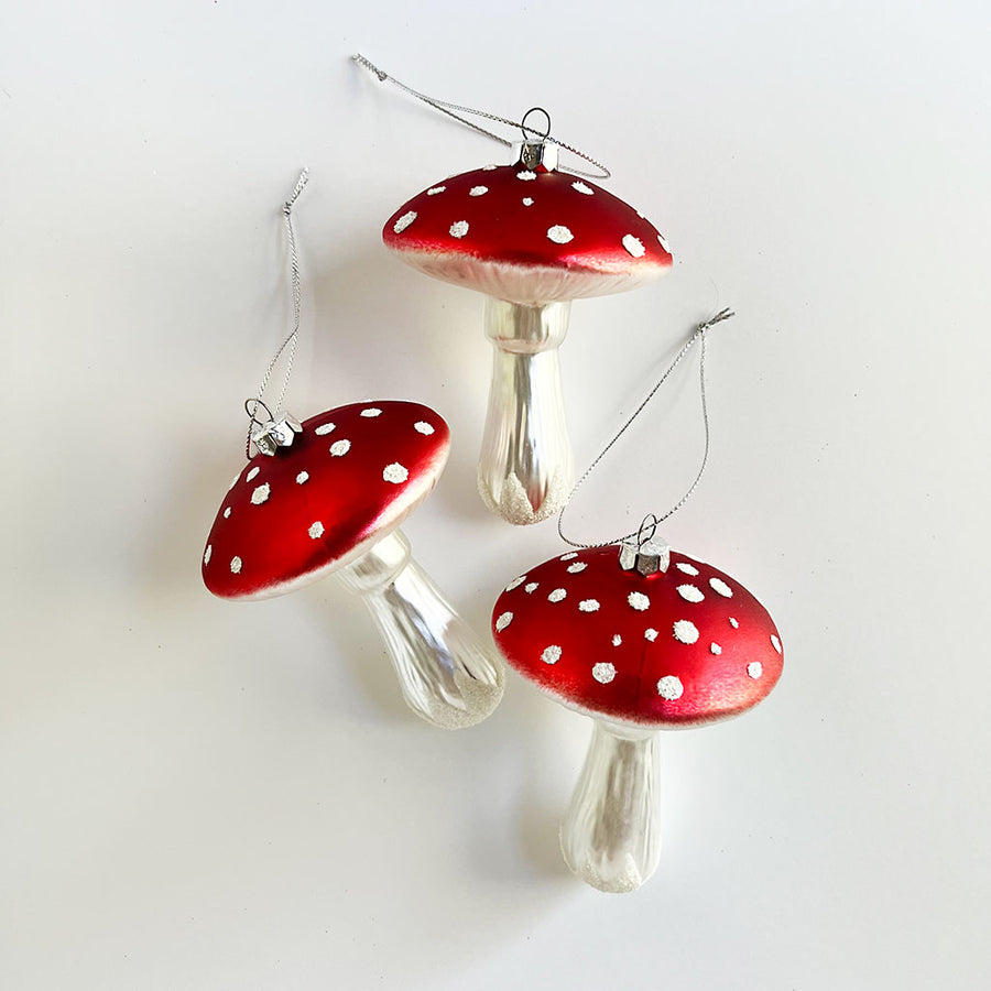 Red Cap Mushroom Glass Ornament