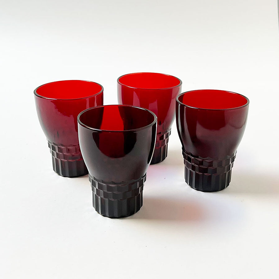 Vintage Drinking Glasses Faceted Ruby Red (Set of 4)