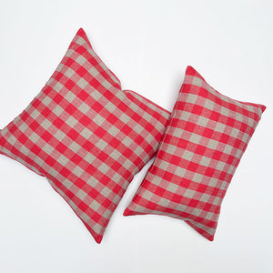 Gingham Linen Decorative Pillow: Red & Natural