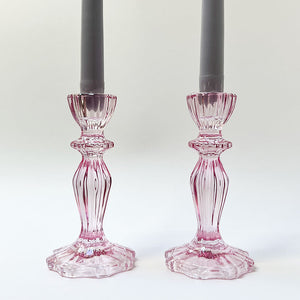 Rose Pink Glass Candlesticks, Set of 2