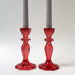 Ruby Red Glass Candlesticks, Set of 2