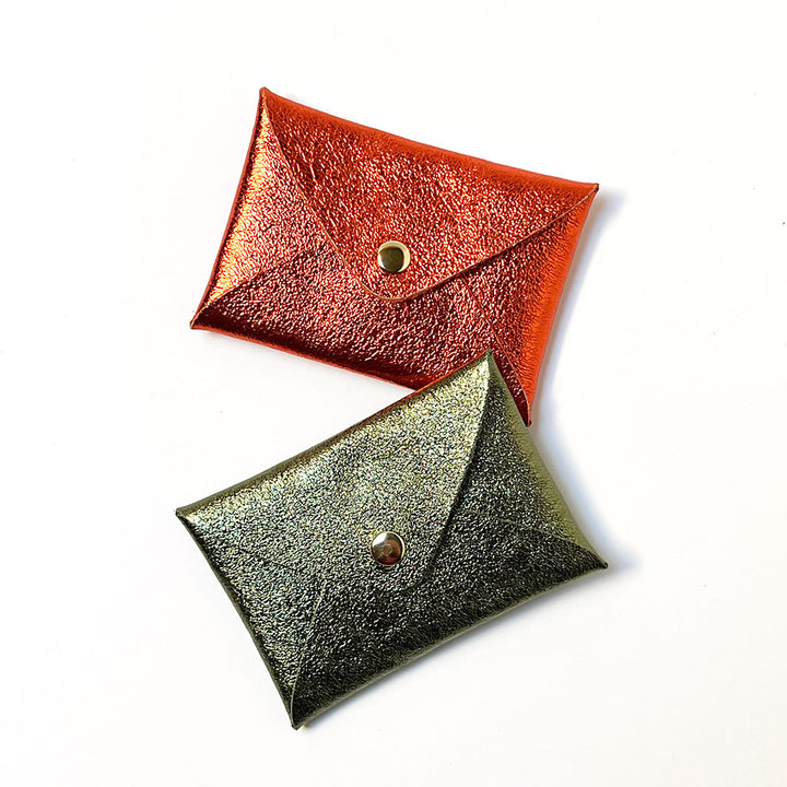 Orange & Olive Metallic Leather Snap Wallet