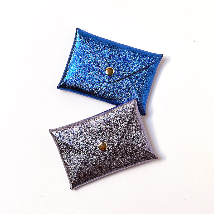 Royal Blue & Lavender Metallic Leather Snap Wallet