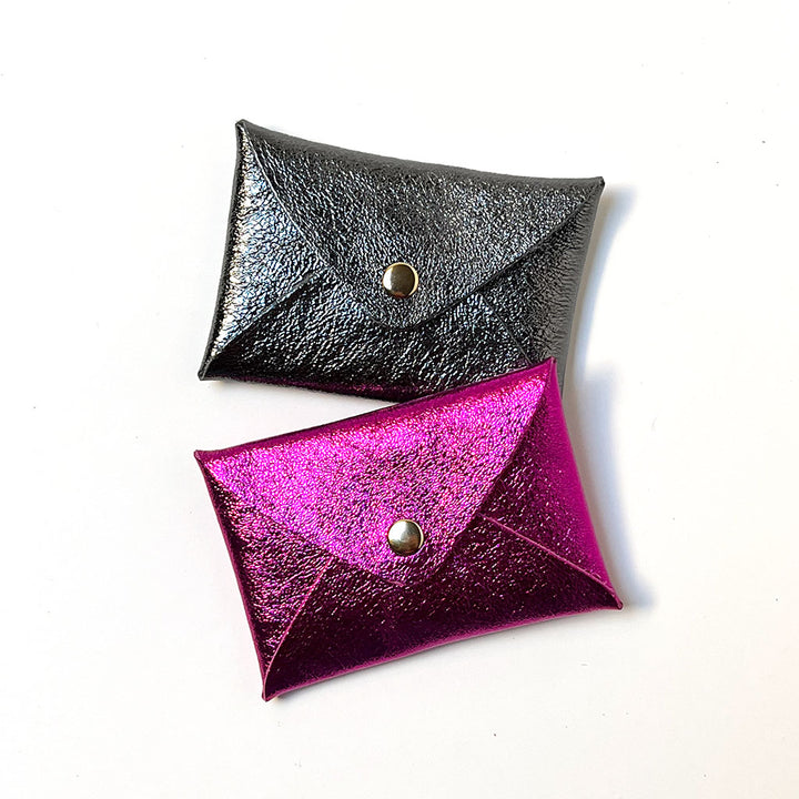 Gunmetal & Fuchsia Leather Snap Wallet