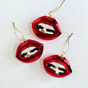 Smoking Lips Glass Ornament