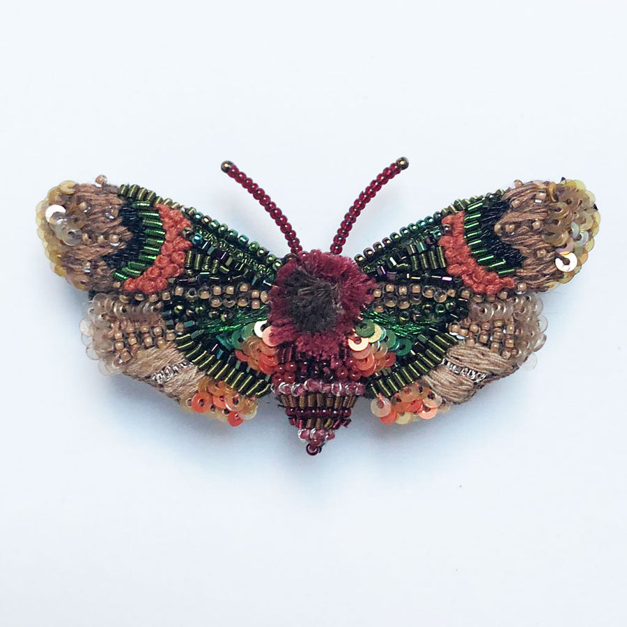 Mixed Greens, Orange & Tan Butterfly Embroidered Pin